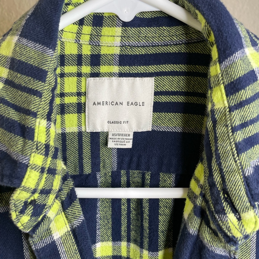 American Eagle Outfitters Classic Fit XSmall Plaid Shirt Seattle Seahawk Colors